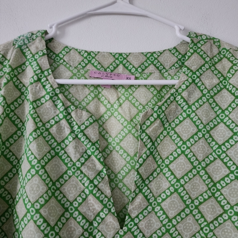 Calypso St. Barth Green Geometric Print 100% Cotton Tunic Top XS - Picture 6 of 13